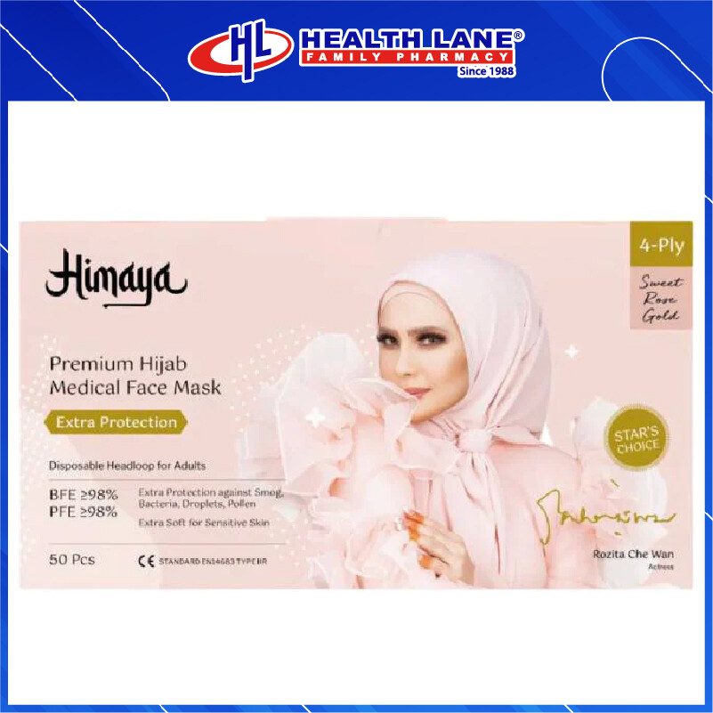 HIMAYA PREMIUM  FACE MASK 4 PLY 50'S (HIJAB)- SWEET ROSE